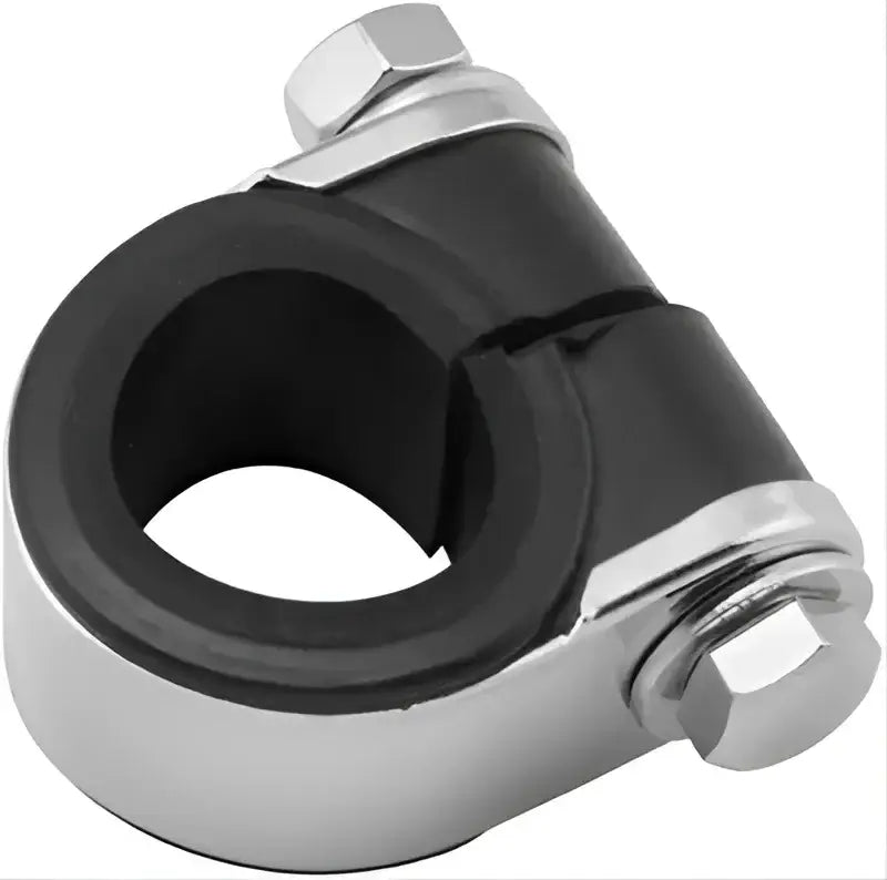 Chrome and black split clamp for Bikers Choice Handlebar Gauge Clamp or Handlebar Gauge Clamp