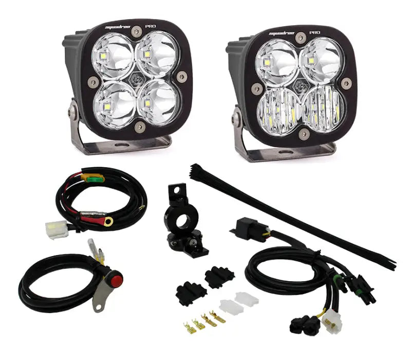 Off-road LED light kit on Bikers Choice Quilted Grip 1In Brown bike handlebar