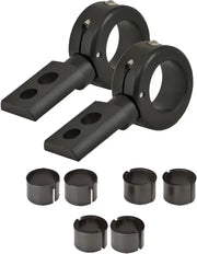 Black adjustable billet mounting brackets with various sizing inserts for versatile mounting