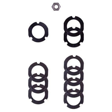Assorted black washers and a nut for Bilstein B1 MB E-Class shock mounting kit