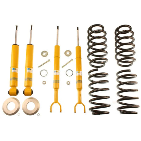 Yellow shock absorbers and black coil springs from the Bilstein B12 suspension kit for Audi A6 Quattro