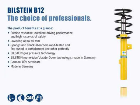Yellow and black car suspension strut from Bilstein B12 Audi A4 Base suspension kit
