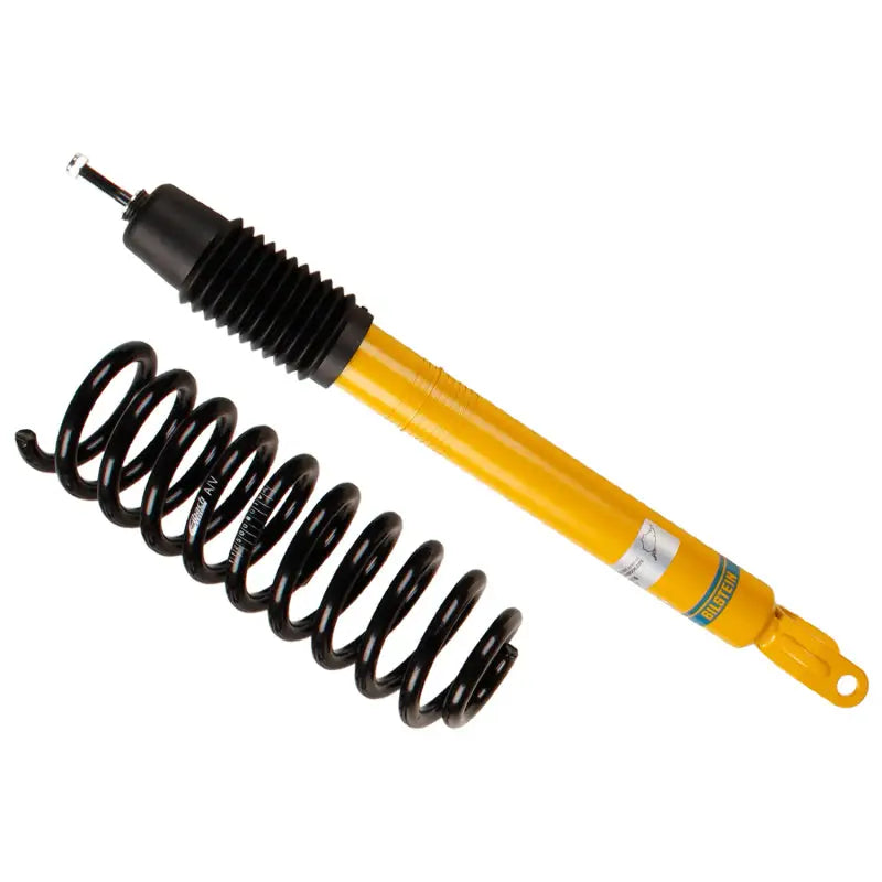 Yellow shock absorber with black coil spring from Bilstein B12 suspension kit for Mercedes E350