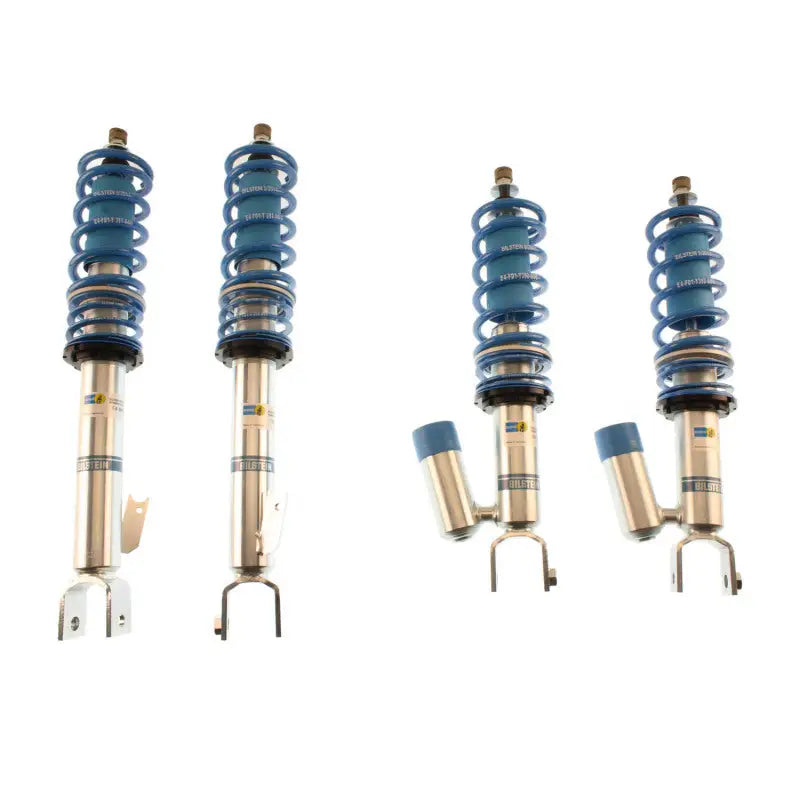 Four blue and silver Bilstein B16 performance suspension struts for Honda S2000