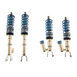 Four blue and silver Bilstein B16 performance suspension struts for Honda S2000
