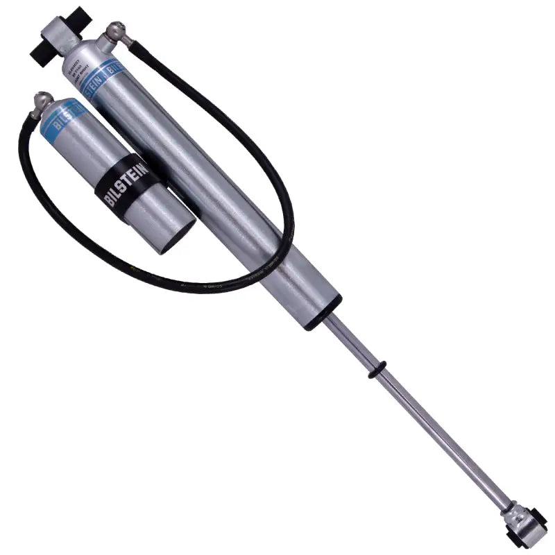 Silver Jeep Wrangler shock absorber with remote reservoir, 46mm monotube shock absorber