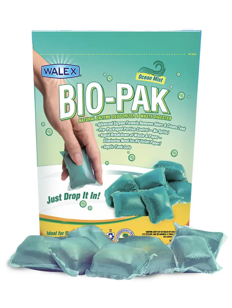 BIOOCEANBG Walex Bio-Pak Ocean Mist, efficient waste breakdown for RV, marine, and off-road uses, refreshing ocean mist scent, eco-friendly, convenient pre-measured packs, Plumbing, RV Sanitation Sewer Hoses waste valves holding tanks, AVADA - Best Sellers, Must Haves