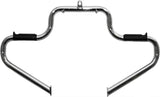 Chrome motorcycle crash bar on Lindby Multibar Engine Guard Black Gloss for extra protection