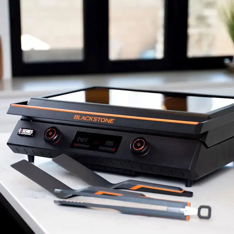 Cook indoors or outdoors with the 8001 Blackstone E-Series 22' Electric Tabletop Griddle featuring a large LCD display.