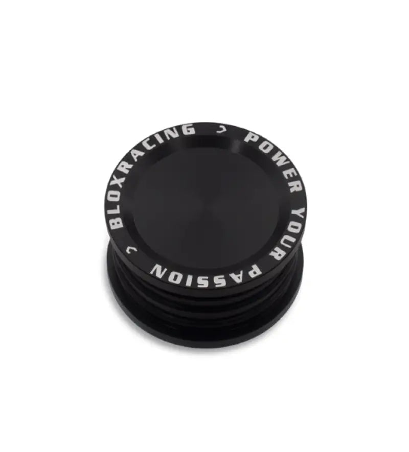 Black aluminum oil filler cap for cam seal on BLOX Racing Billet Honda engine