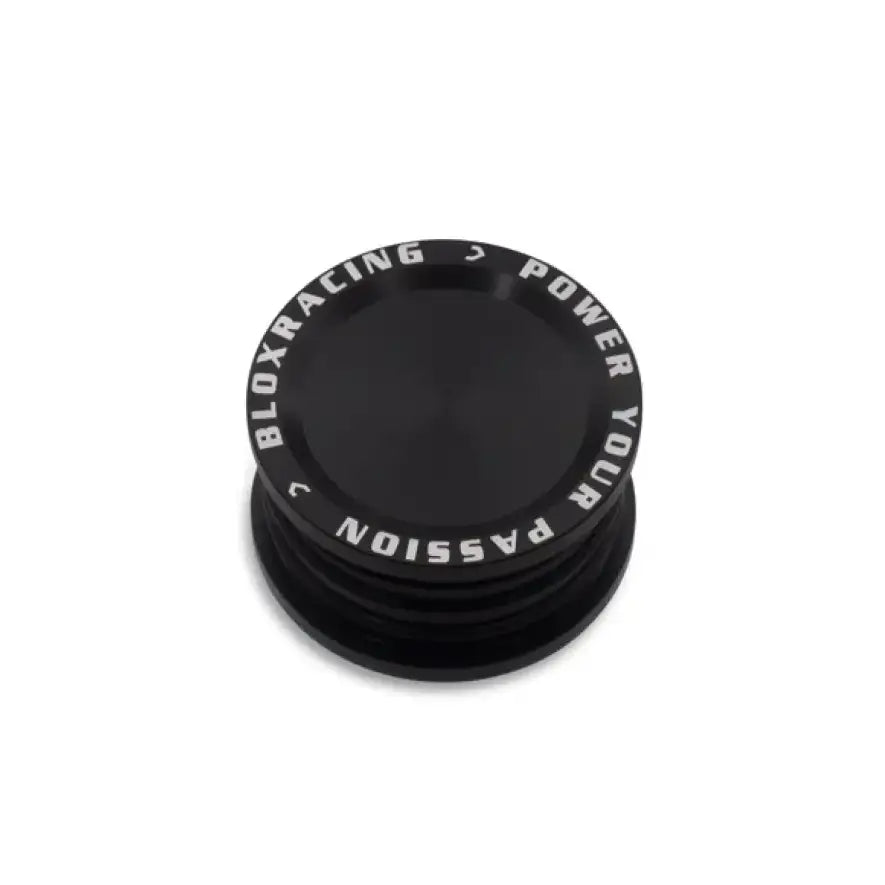 Black aluminum oil filler cap for cam seal on BLOX Racing Billet Honda engine