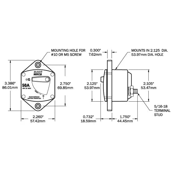 Blue SEA No Supplier Warranty Circuit Breaker 7039-BSS - 187 Pnlmnt 50A
