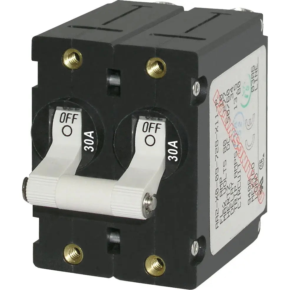 Blue SEA Double Pole Magnetic Hydraulic Type Circuit Breaker 7238-BSS - White AA2Toggle 30A