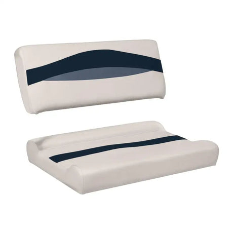 BM1152-986 Wise Seating Premier Pontoon Flip-Flop Seat Cushion in beige with navy accent, offering comfort and a versatile flip-flop design for pontoon boats.