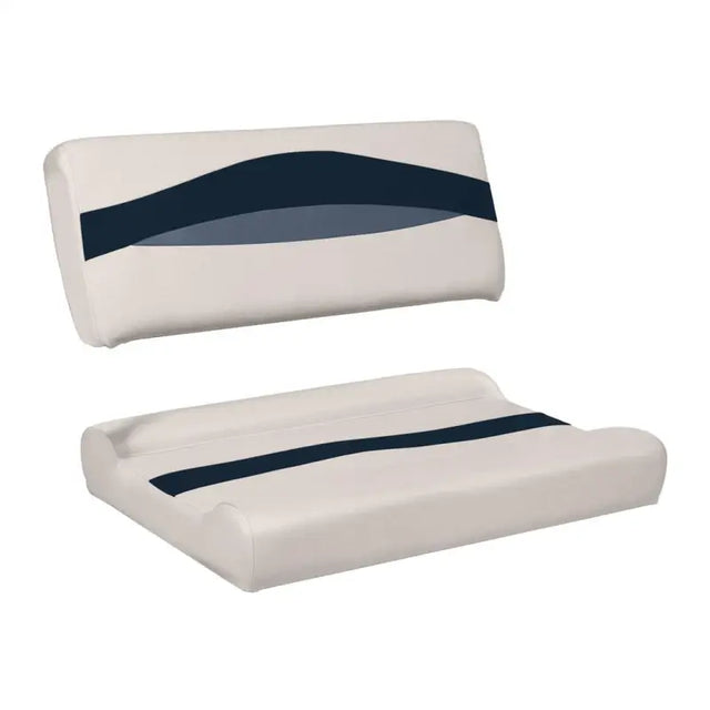 BM1152-986 Wise Seating Premier Pontoon Flip-Flop Seat Cushion in beige with navy accent, offering comfort and a versatile flip-flop design for pontoon boats.