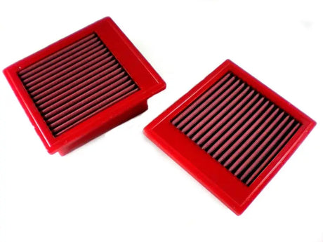 Red-framed replacement panel air filters for Nissan GT-R 35 GT-R 3.8 engine upgrade