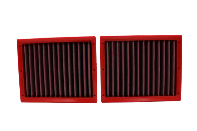 Two red-framed panel air filters for BMC 2023+ Nissan 400 Z (Z35) 3.0L V6