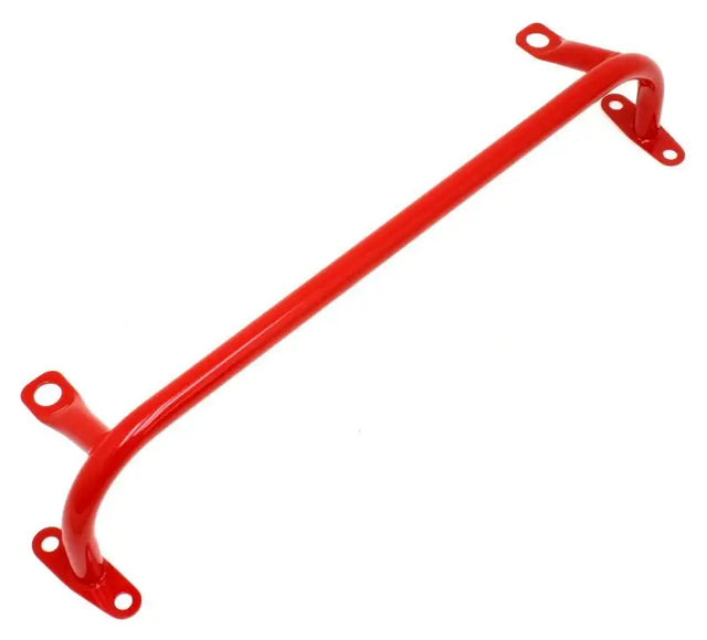 Red metal radiator support with sway bar mount for S197 Mustang BMR 05-14