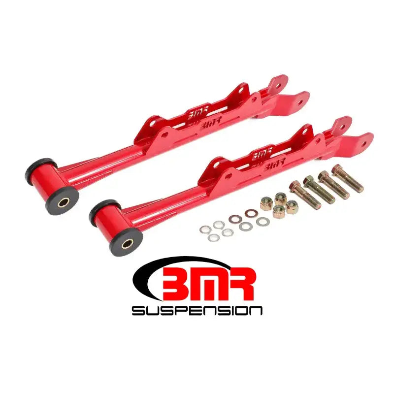 Red suspension control arms with hardware for BMR 10-15 5th Gen Camaro rear lower control arms