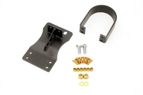 Black metal mounting bracket with hardware for Camaro V8 driveshaft safety loop