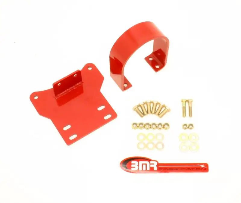 Red metal automotive mounting hardware for BMR 14-17 Chevy SS driveshaft safety loop