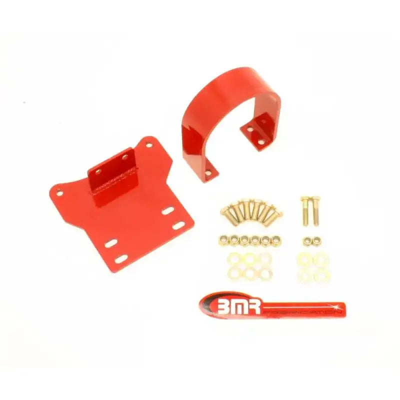 Red metal automotive mounting hardware for BMR 14-17 Chevy SS driveshaft safety loop