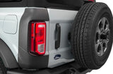Ford Bronco’s rear spare tire with matte finish body corner guard set attached