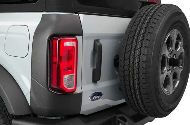 Ford Bronco’s rear spare tire with matte finish body corner guard set attached
