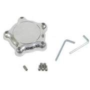 Chrome five-spoke hub cap from Bonneville Flat Cap Pair with hardware and wrenches