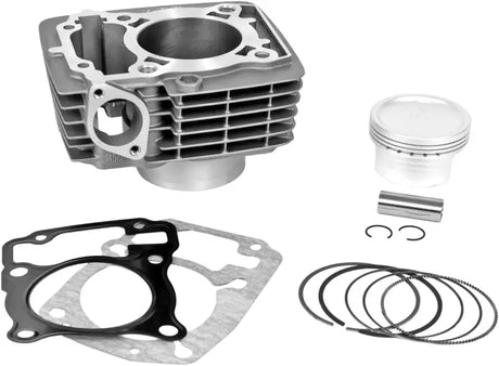 Motorcycle engine bore kit 195cc with cylinder, piston, gaskets, and rings for rebuild