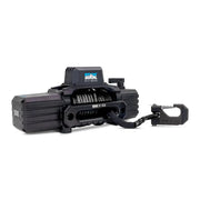 Black off-road winch with black synthetic rope and hook for Borne Off-Road 10K Winch