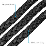Braided black synthetic rope for Borne Off-Road 12K Winch, durable black synthetic material