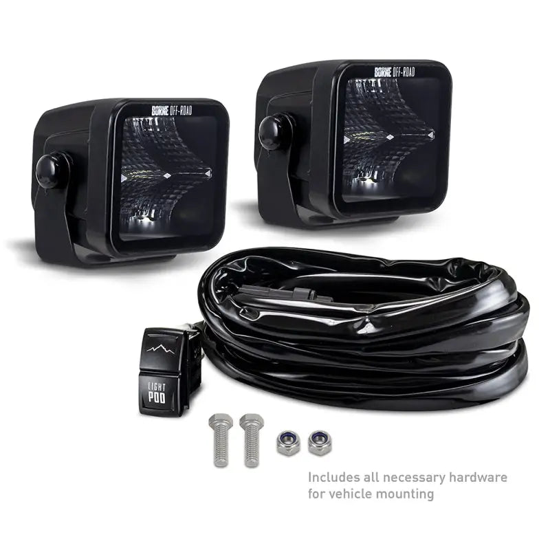 Black off-road light pods 3x3 flood with wiring harness for RV parts & accessories