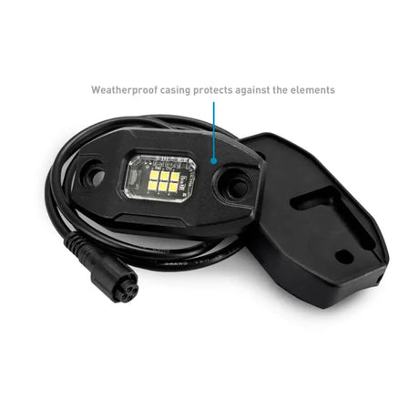 Black LED rock light with mounting bracket for RV parts & accessories and short harness