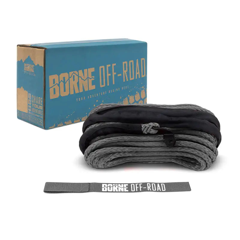 Gray winch synthetic rope with black sleeve, 8in x 85ft, ideal for RV parts & accessories