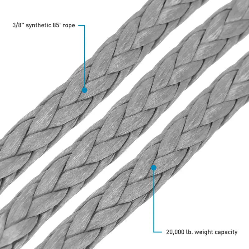 Gray synthetic rope, 3/8-inch braided texture for Borne Off-Road 12K Winch