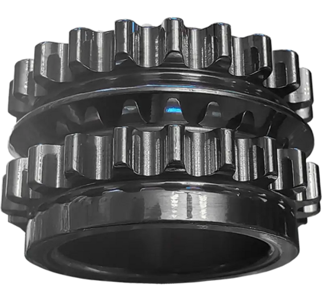 Shiny metal gear assembly for Ford Coyote billet crankshaft timing sprocket on V8