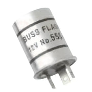 Cylindrical metal Bussmann heavy duty flasher with 3 prongs for reliable flashing