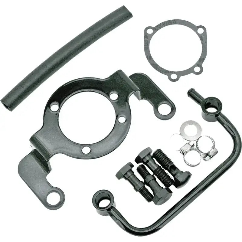Motorcycle engine parts with black bracket breather kit for optimal airflow and style