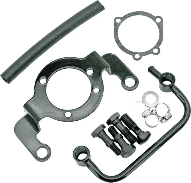 Motorcycle engine parts with black bracket breather kit for optimal airflow and style