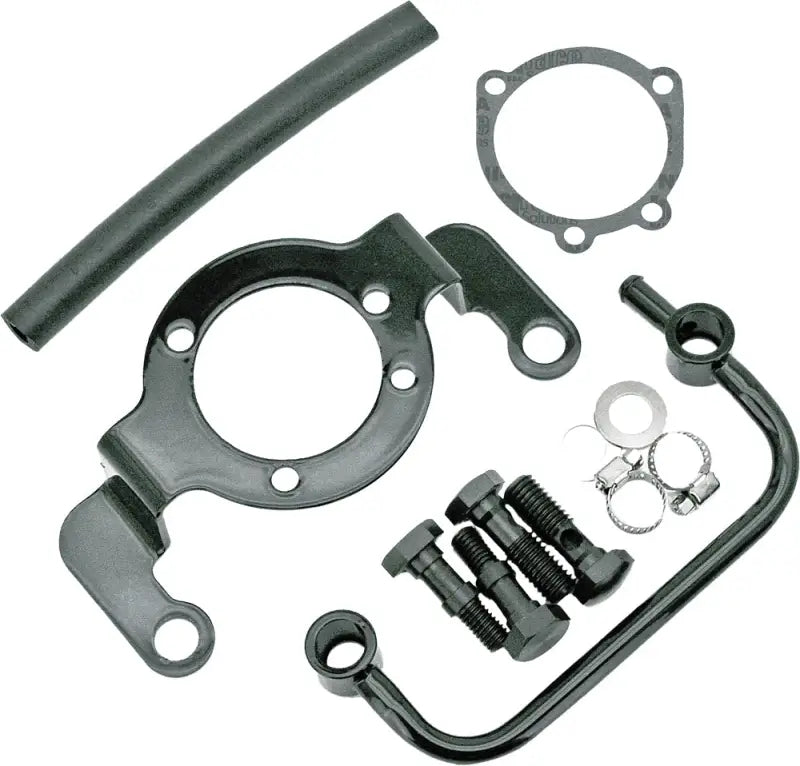 Motorcycle engine parts with black bracket breather kit for optimal airflow and style