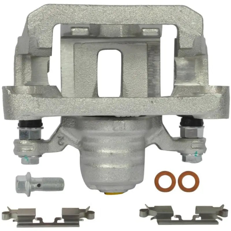 Silver brake caliper OE replacement with installation hardware for easy install