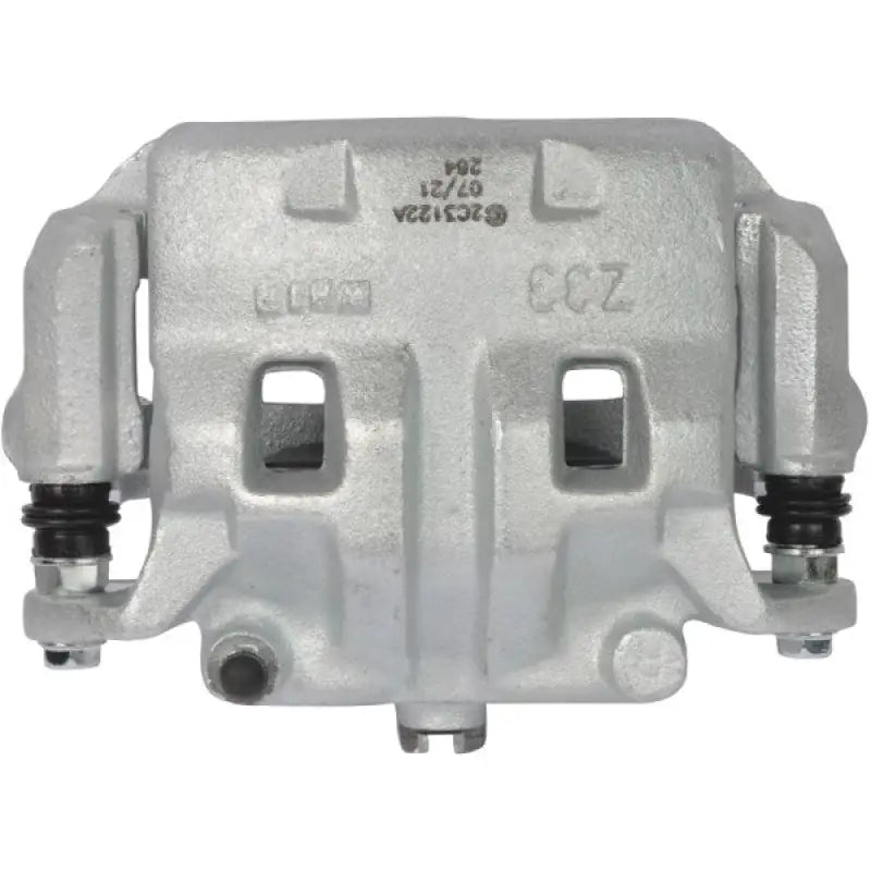 Silver-colored brake caliper OE replacement with installation hardware for easy fit