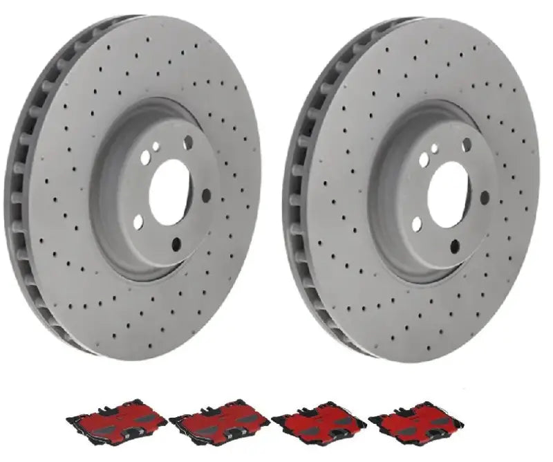 Brake Kit Ceramic Brake Pads; 360 Millimeter Vented Cross Drilled High Carbon Cast Iron One Piece Rotor; With Two 09D52413C02 Rotors And Four P50139N Brake Pads - RV and Auto Parts