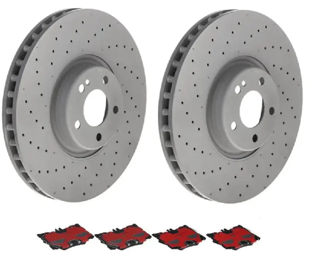 Brake Kit Ceramic Brake Pads; 360 Millimeter Vented Cross Drilled High Carbon Cast Iron One Piece Rotor; With Two 09D52413C02 Rotors And Four P50139N Brake Pads - RV and Auto Parts
