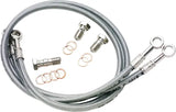 Coiled stainless steel brake line for Silver Kawasaki with banjo fittings and lifetime warranty