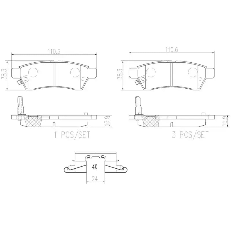 Brake Pad FMSI Number D1100-8206; Ceramic; Set Of 4; With Hardware - Truck & Automotive
