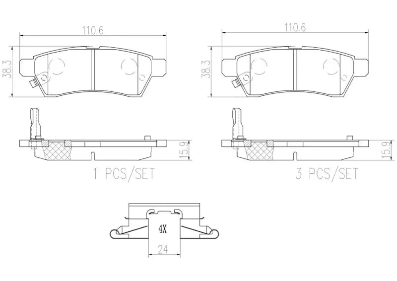 Brake Pad FMSI Number D1100-8206; Ceramic; Set Of 4; With Hardware - Truck & Automotive