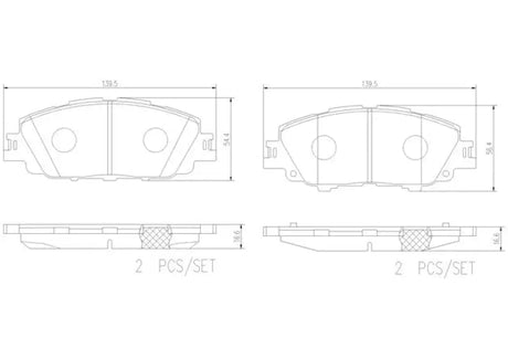 Brake pad diagram with dimensions for Brake Pad FMSI Number D2176-9421 ceramic set