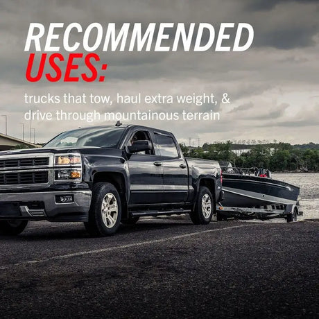 Black pickup truck towing a boat with high-performance Brake Pad FMSI Number D2406